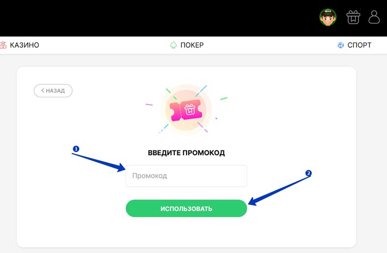 Ввод купона